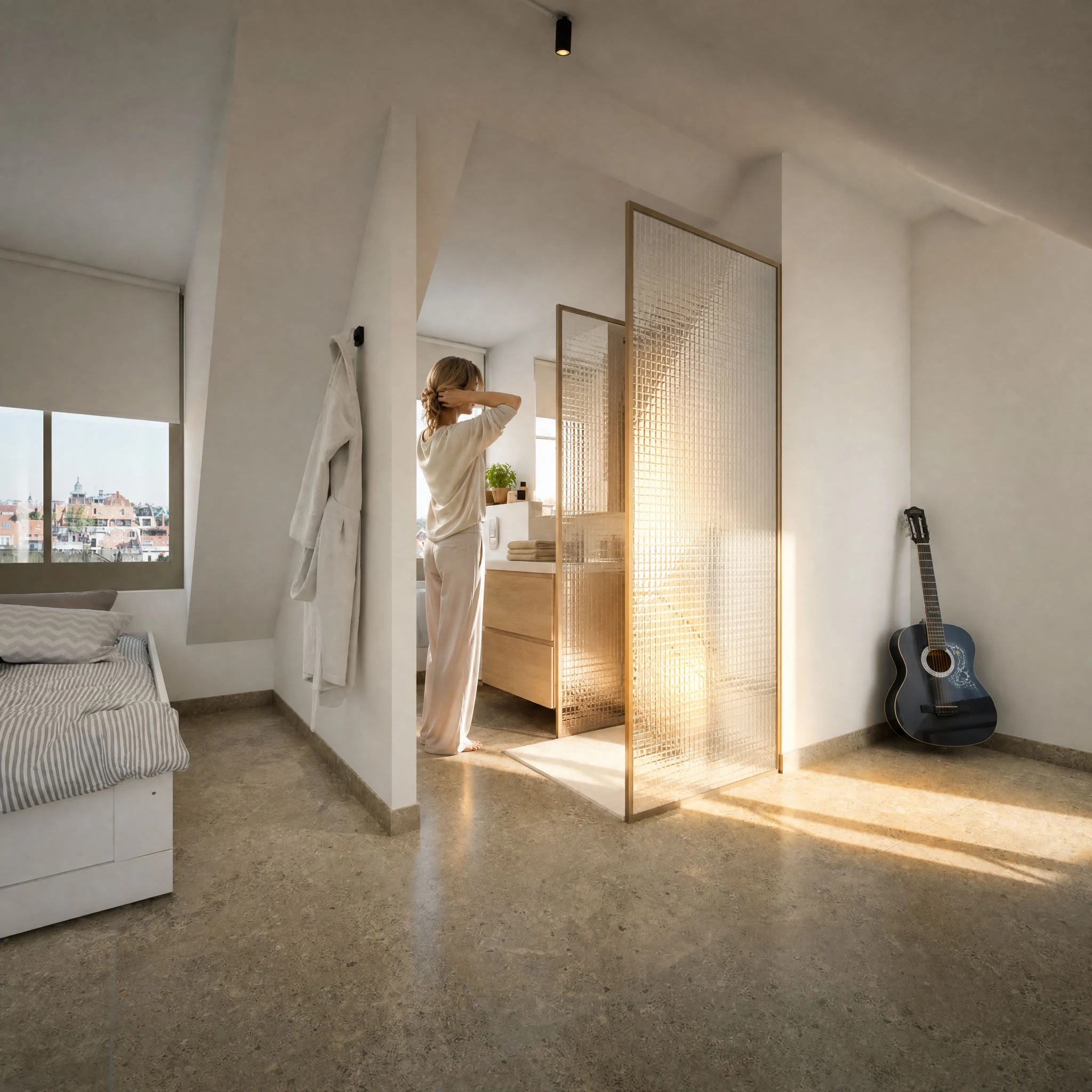 Interieur met zonlicht en subtiel leven